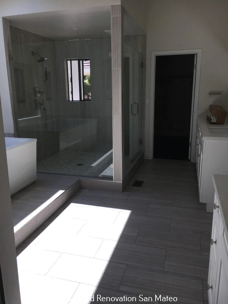 Bathroom tile and glass shower installation
