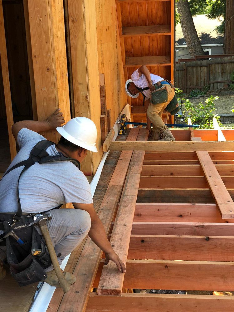 Framing crew working on a full home remodel, San Mateo